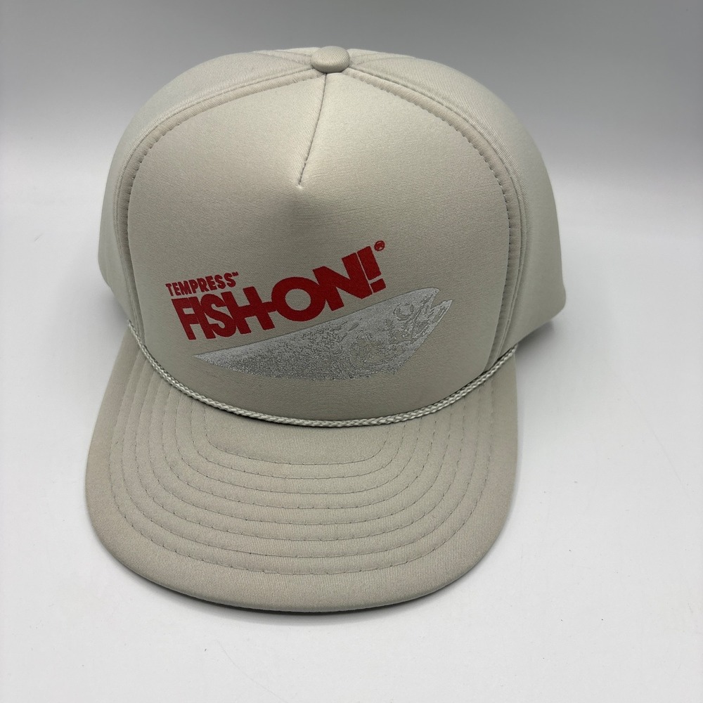 Vintage Tempress Fish-On Fishing Hat Nissin Cap Rope Snapback Trucker Beige